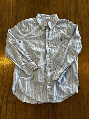 Ralph Lauren Boys Button Down Shirt Size 7 Blue Striped Cotton Polo